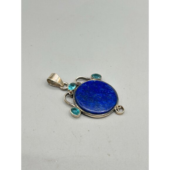 Lapis Lazuli Sterling Silver Pendant with Blue Topaz Glass Stones Length - Picture 3 of 5
